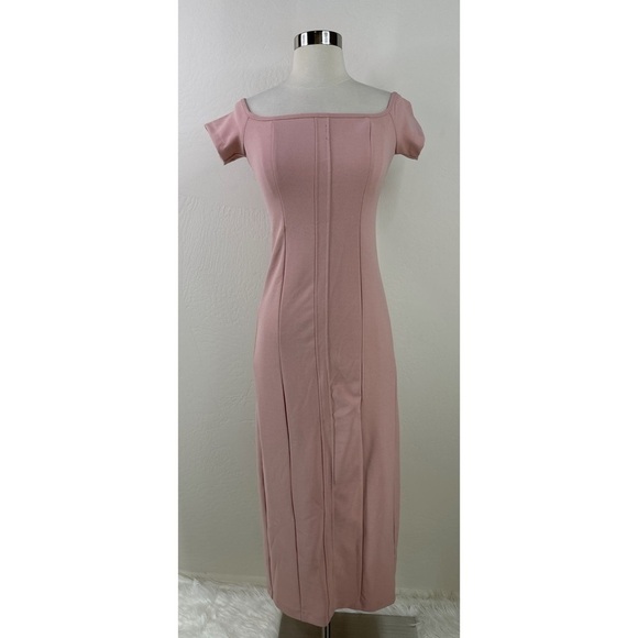 ZARA Square Neck Short Sleeve Midi Dress - Picture 1 of 14